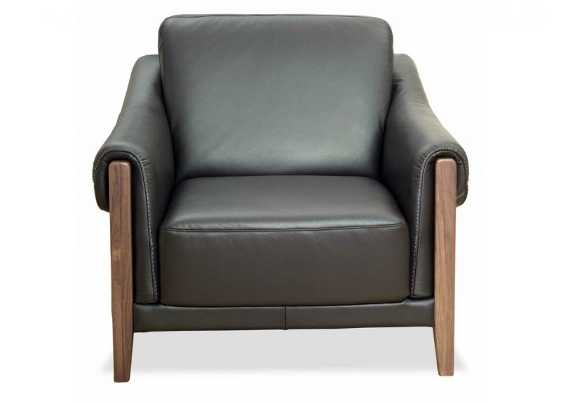 Fabric/Leather Armchair with American Walnut Wood Legs - Maestro